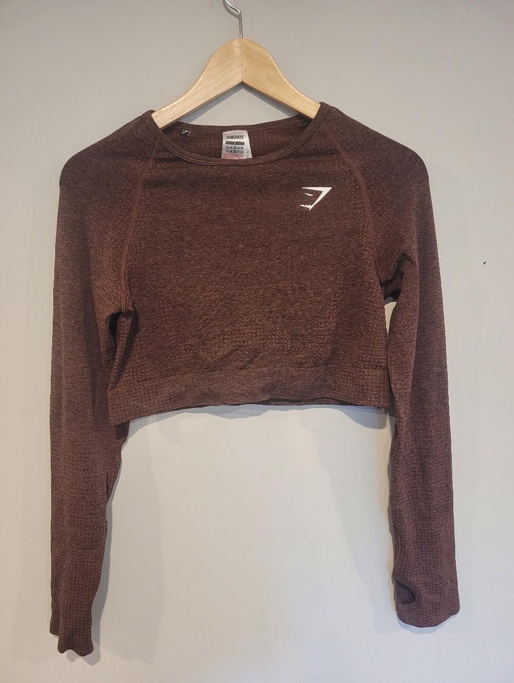 Gymshark Vital Seamless Long Sleeve Crop Top Brown Marl - Size L